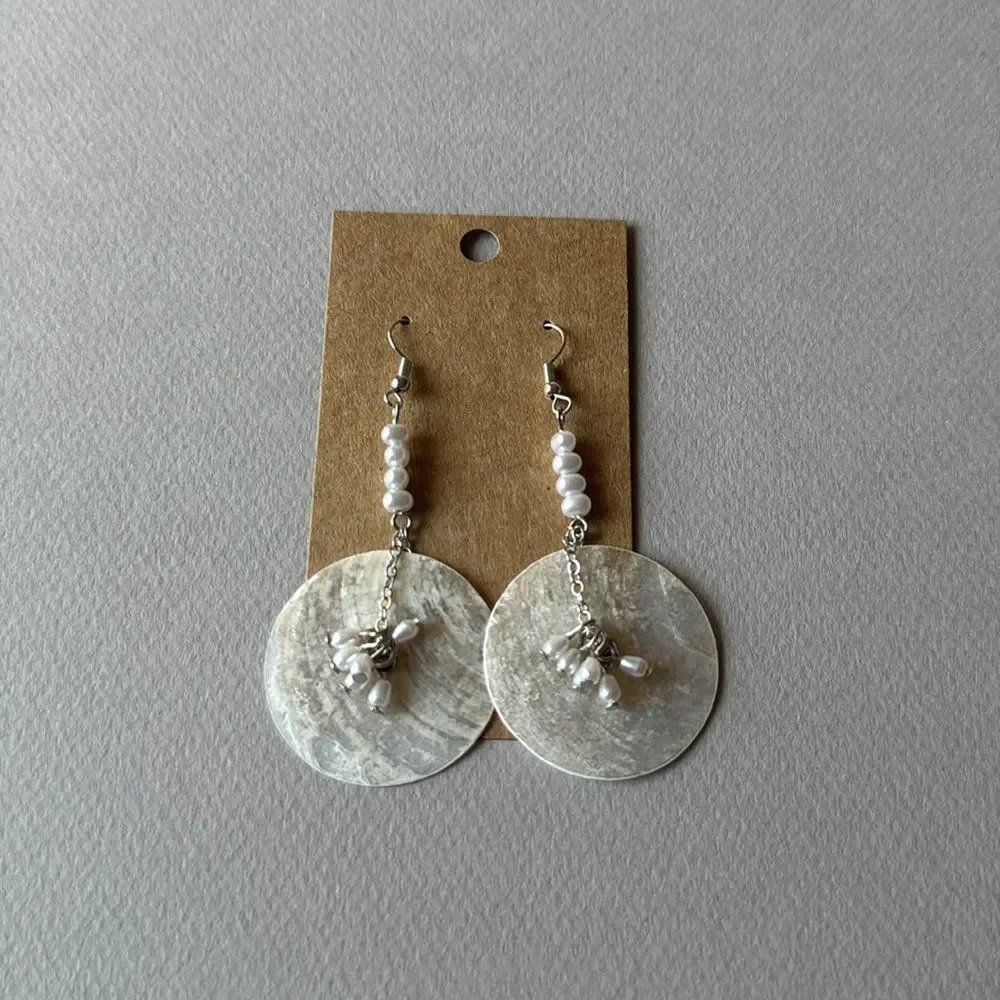 Chic Silver and White Pearl Drop Earrings M545